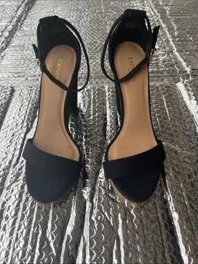 Express Black Open-Toe Ankle-Strap Heels